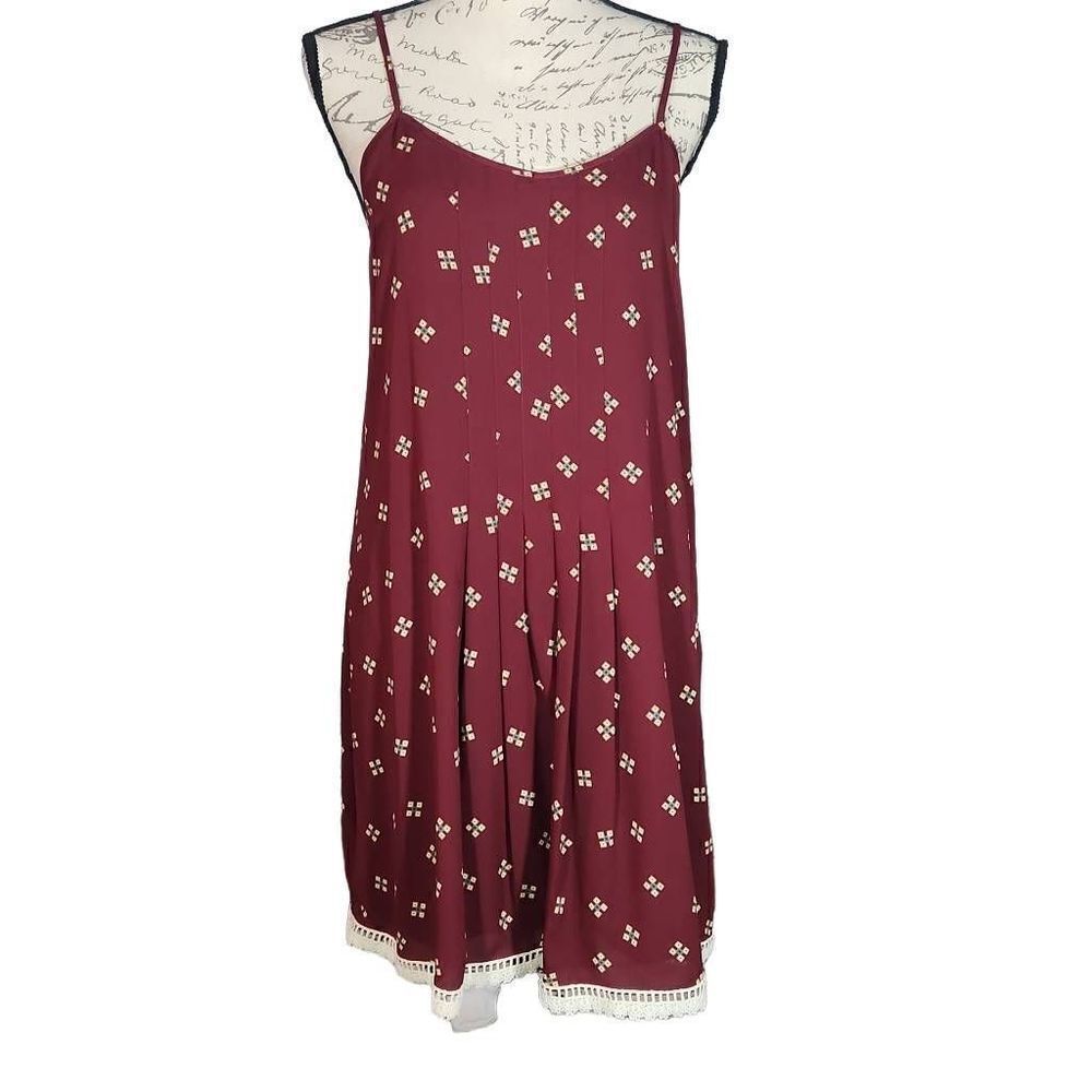 Collective Concepts Women's Size Large Burgundy Printed Front Pleat Cami Dress